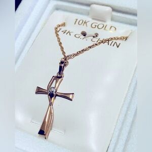 Gold Cross Necklace with Diamond